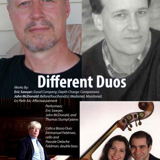 Event poster featuring four photos of the composers and musicians