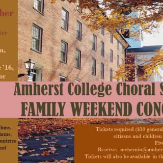 Event poster featuring an orange and brown color scheme and a photo of College Row in autumn