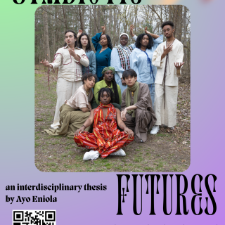 Event poster featuring a photo of 10 performers posing together in a wooded area