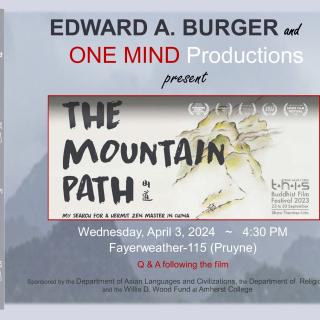 Event poster illustrated with mountain and forest images from the documentary