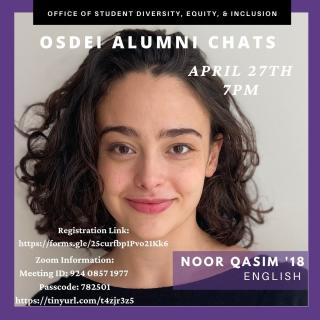 This chat will be with Noor Qasim, an English major and current New York Times Fellow.