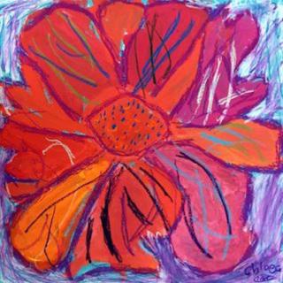 Brightly colored closeup drawing of a flower