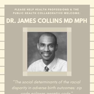 Event poster featuring a black-and-white headshot of Dr. James Collins