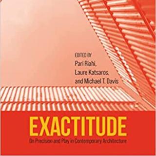 "Exactitude" book cover: Editors' names listed within a corrugated triangle structure. Both the background and the structure are tinted orange.