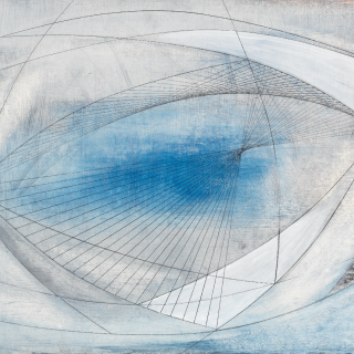 An abstract image in blue, white and gray
