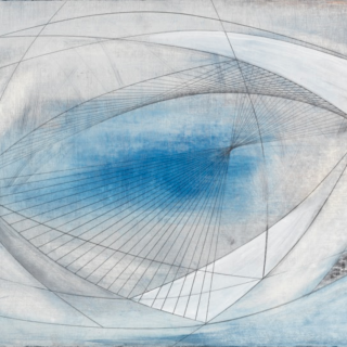 An abstract image in blue, white and gray