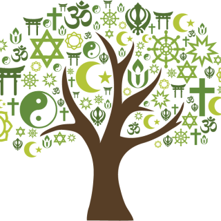 tree with interfaith symbols