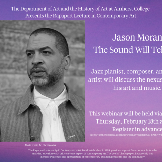 Event poster featuring a black-and-white photo of Jason Moran against a purple background