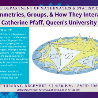 Event poster showing overlapping blue, yellow and white geometric shapes