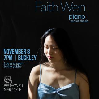 Event poster featuring a photo of Faith Wen '20