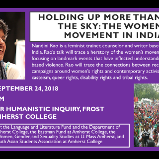 Event poster featuring photos of Nandini Rao and a crowd of protesters