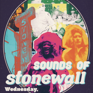 Sounds of Stonewall Logo, featuring graphics of facade of Stonewall Inn and Marsha Johnson