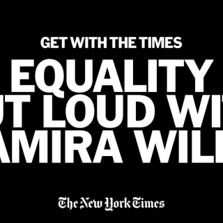 Black background with the words "Equality Out Loud with Samira Wiley" centered in white. A black and white photo of actress Samira Wiley is on the left. Green text message bubbles indicate the time and date of the event.