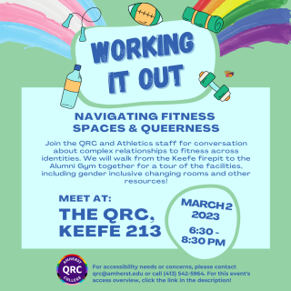 Information in description, fitness equipment and rainbows surrounding the title, small bowl of fruit.