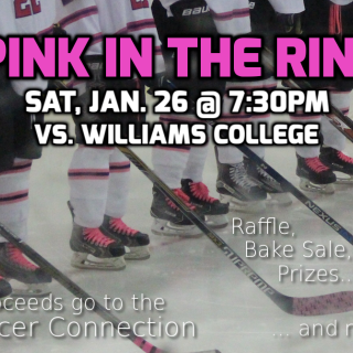Event poster showing the legs, skates and sticks of a row of hockey players