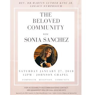 Image Reads: The Beloved Community Symposium, Saturday January 27th 2018 at 12:00PM in Johnson Chapel with Sonia Sanchez