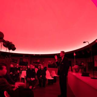 Alfred Venne, the planetarium director, speaks in Bassett Planetarium, a place that has helped generations of students and faculty to better understand their place in the universe.