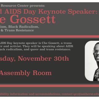 Event poster featuring a red ribbon symbol and a black-and-white photo of Che Gossett