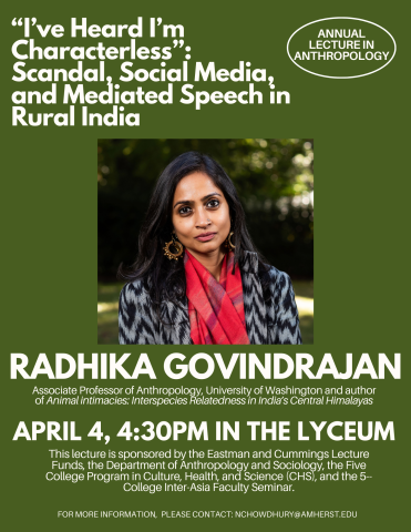 Poster of talk by Radhika Govindrajan.