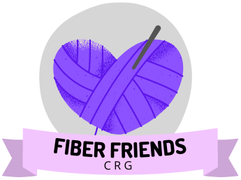 A ball of yarn in the shape of a heart over the words Fiber Friends CRG