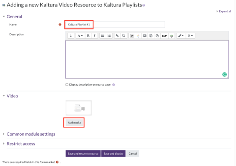 Screenshot of page for "Adding a new Kaltura Video Resource"