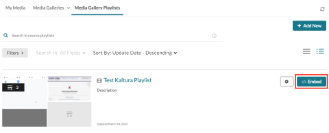 Screenshot indicating the "Embed" button for adding the selected playlist