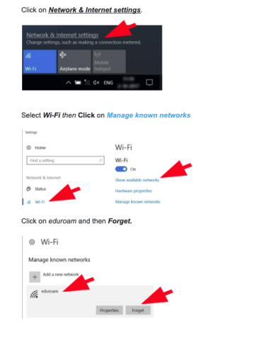 screen shot picture version of Windows 10 forget a wi-fi network