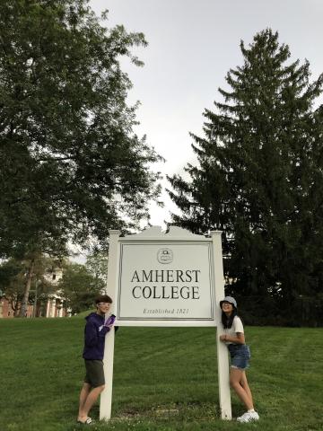 Me and my friend Cece at the Amherst College sign!