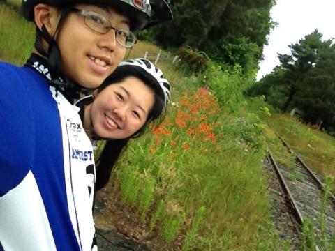 Selfie in front of the Mass Central Rail Trail 