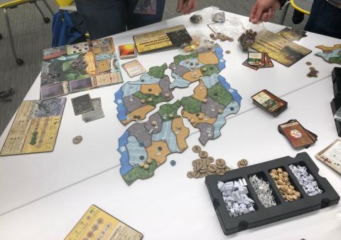 A half-cleaned-up game of Spirit Island