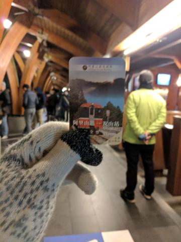 Gloved hand holding train ticket