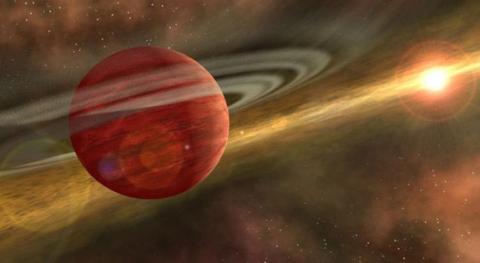 Artist’s impression of a young gas giant planet still swathed in traces of a late-stage protoplanetary disk