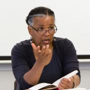 Rhonda Cobham-Sander speaking in a classroom