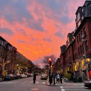 Sunset on Newbury Street in Boston