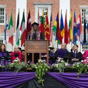 Amir Hall '17 speaking at Commencement