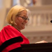 Catherine Epstein, Dean of the Faculty, addresses the Class of 2016 during Senior Assembly