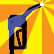 An illustration of a gas pump handle and a sunburst