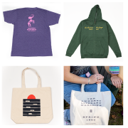 A t-shirt, a hoodie and two tote bags