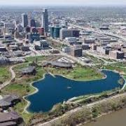 aerial view of the city of Omaha