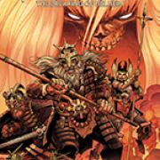 The cover of a comic book called Ragnarok with a warrior and a dragon
