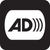 his is the universal icon for audio description that shows capital letters AD and three parenthesis’ after.