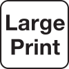 It is an icon that says Large Print, in bold black text.