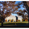Photos of three residence halls on the campus of Amherst College