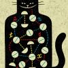 Illustration of cat with mathematical equations in fur